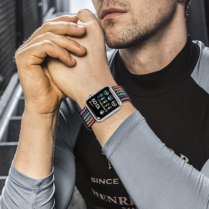 Sport Loop Nylon Band Compatible with Apple Watch Band 38mm 40mm 41mm 42mm 44mm 45mm 49mm Ultra iWatch Series 8 7 6 SE 5 4 3 2 1 Strap, Fit for iPhone Watch Band Women Men Stretchy Elastic | Nylon Sport Loop Wristband Compatible with Apple Watch Ultra ...