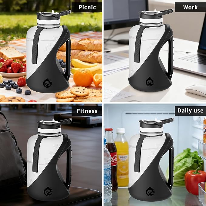 2 Liter Water Bottles ,Bpa-Free Plastic Water Bottle,Leakproof,Dishwasher Safe Design,Big Water Bottle with No-Slip Handle for Gym,Sports,Outdoor