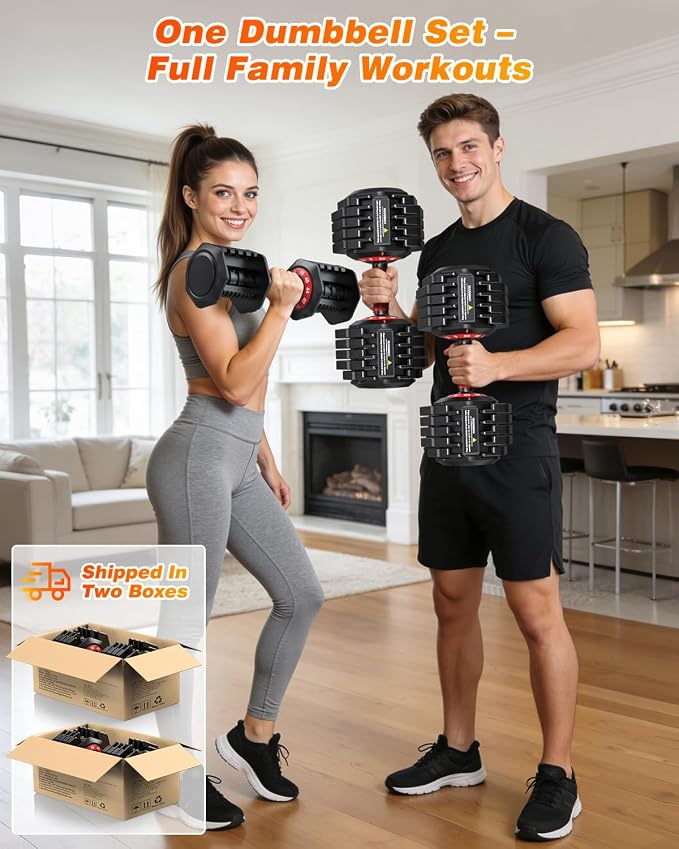 XDDIAS Adjustable Dumbbell Set for Home Gym Workout | 25 to 90 lbs, non-slip knurled grip, compact storage, one-hand adjustable