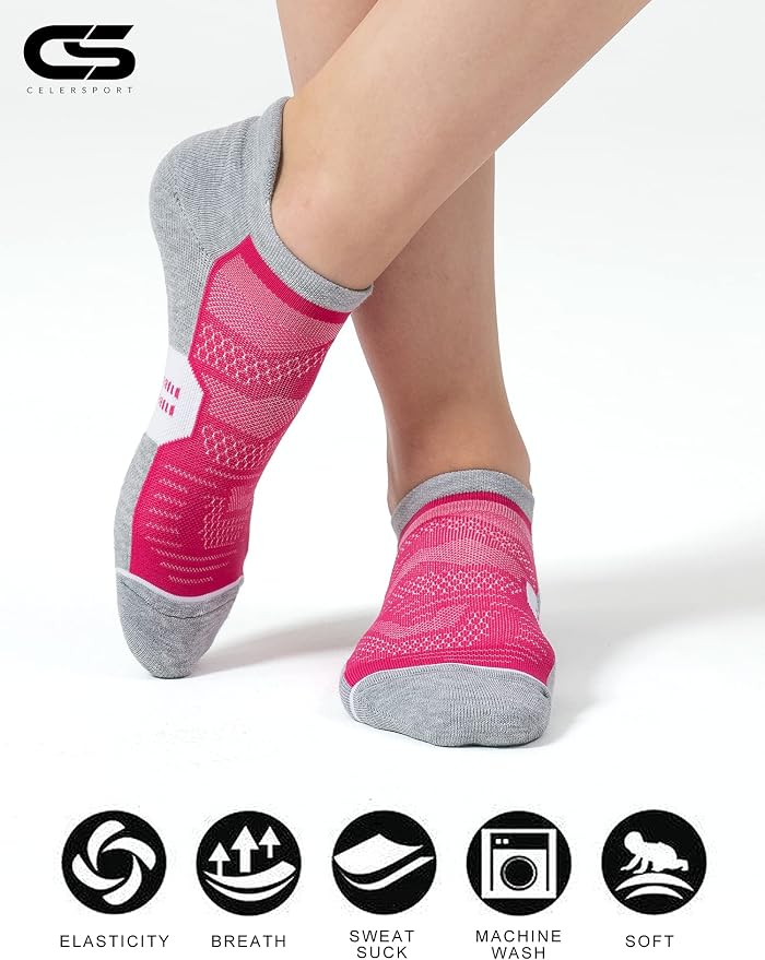 CS CELERSPORT 6 Pack Women's Ankle Running Socks Cushioned Low Cut Tab Athletic Socks