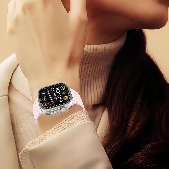 Magnetic Band Compatible with Apple Watch Ultra 3/2/1 Band for Men 49mm 46mm 45mm 44mm 42mm, Silicone Sport Waterproof Loop Strap Magnet Link for iWatch Series SE 11 10 9 8 7 6 5 4 3 2 1