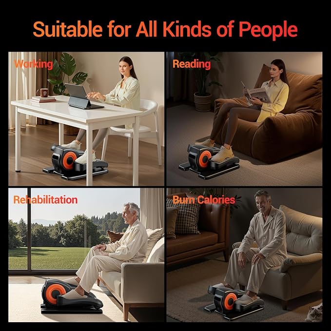Under Desk Elliptical Machine Seated Pedal Exerciser | Quiet Leg Exerciser While Sitting, Mini Portable Leg Exercise Machine with Remote, Adjustable 12-Speeds, Manual & Auto Mode