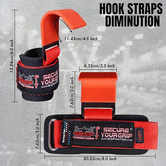 Weight Lifting Rod Hooks Heavy Duty Wrist Wraps Power Weight Lifting Training Gym Grips Straps Set of 2