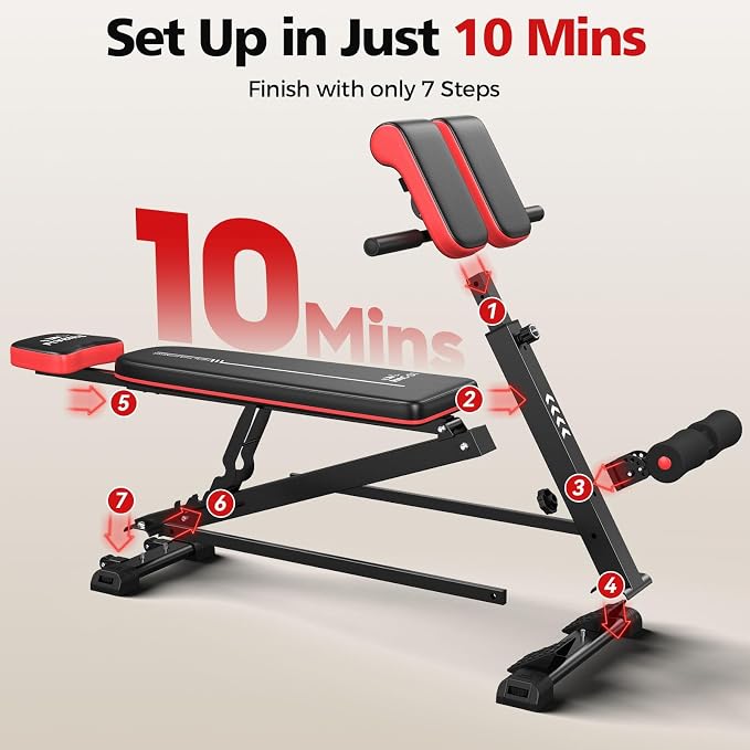 Flybird 4 in 1 Roman Chair with Adjustable Weight Bench & Sit Up Bench for Full Body Workout, Fitness equipment for HyperBack Extension for Glutes, Hamstrings & Lower Back, Multi-Purpose for Home Gym