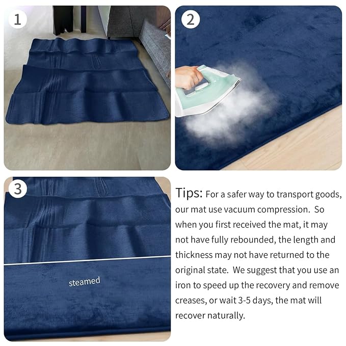 Baby Play Mat for Floor,1.3" Thick Elasti-Foam Large 59"×71" Playpen Mat,Non-Toxic Certified Water-Repellent Coral Velvet, Non-Slip Safe Crawling Mat for Tummy Time, Toddler & Infant(Dark Blue)