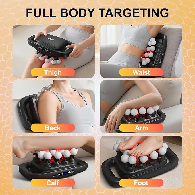 Mekanic 20-Head Massage Gun Deep Tissue with Soothing Warmth, 3 Modes & 30 Intensities, Quiet Multi-Head Back Massager for Pain Relief, Electric Percussion Muscle Massager for Body, Neck,and Legs