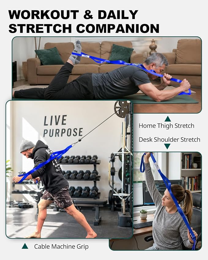 Trideer Non-Elastic Stretching Strap with Loops for Physical Therapy & Rehab, Knee Hip Leg ROM Post-Surgery, Yoga Strap for Stretching, Leg Lifter Strap Mobility Aid, Hamstring Calf Back