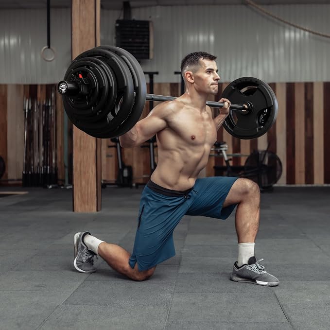 RitFit Barbell Weight Set - 4/6FT Olympic Barbell with Weight Plates (55-115LB Total) - Weightlifting Equipment for Squats, Curls, Deadlifts, Presses, Hip Thrusts