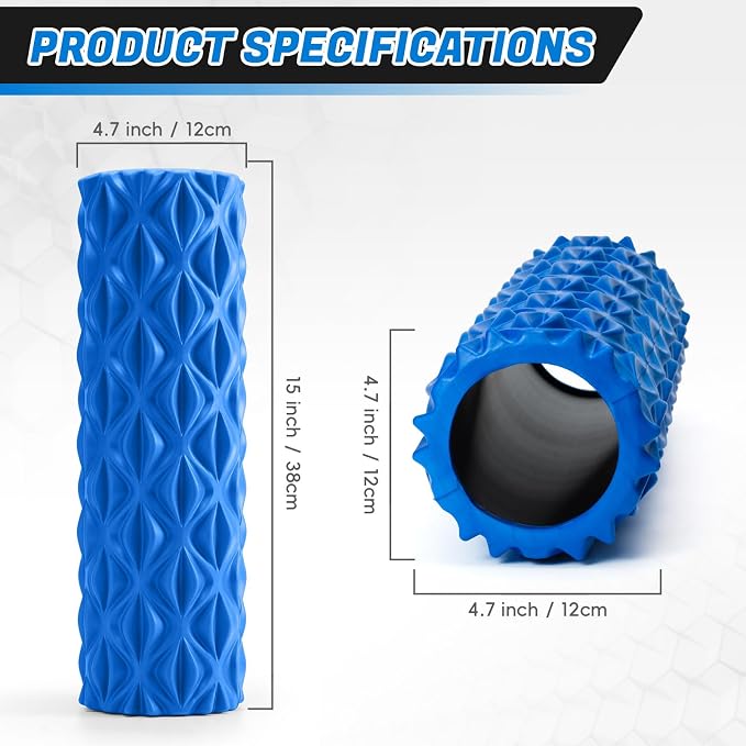 Foam Roller for Deep Tissue Massager High Density Massage Roller | Exercise Patented Roller for Muscle Massage and Myofascial Trigger Point Release Back Roller Improves Mobility (15" Blue)