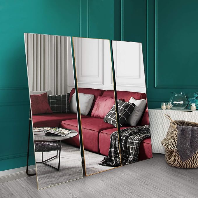 Vlush Full Length Dressing Mirror Floor Mirror with Standing Holder - Standing Hanging or Leaning Against Wall Mirror for Living Room/Bedroom/Cloakroom (65”X 22”, Black)
