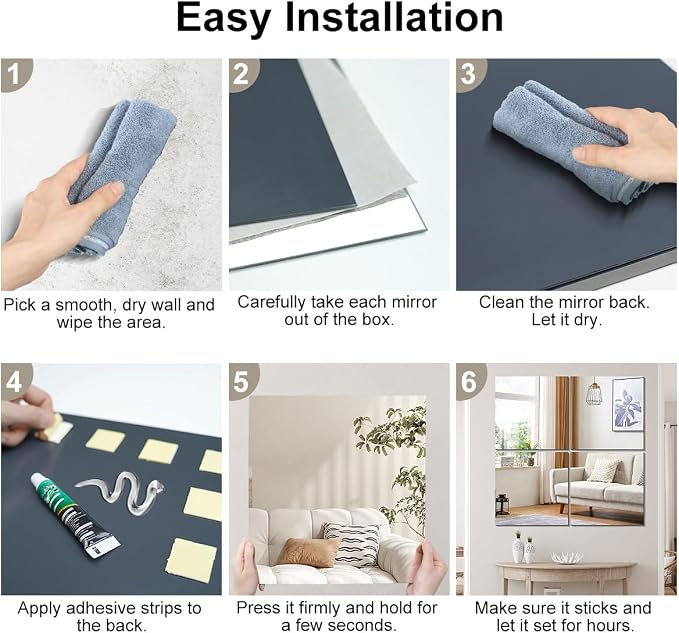 Vlush Home Gym Mirror Tiles 11'' x 11'' x 8PCS Wall Mounted Full Body Mirror for Home Gym, Door, Bedroom & Bathroom