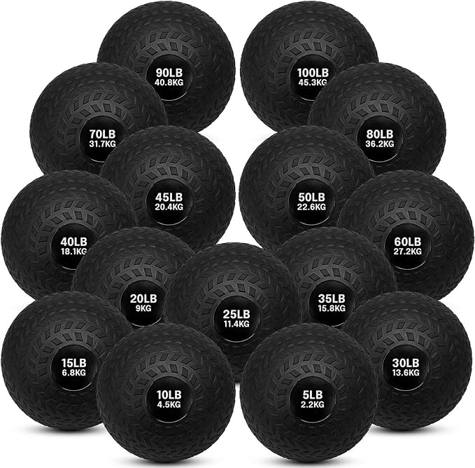 French Fitness PVC Slam Ball, Iron Sand-Filled, No Bounce, PVC Shell, 5-100 lbs, for Cross Training, MMA, Conditioning & Athletic Workouts
