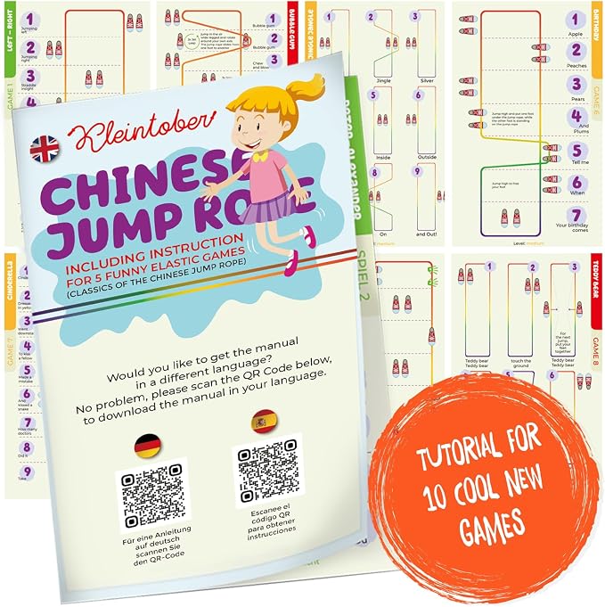 Kleintober I Chinese Jump Rope I Rubber Twist I Gummitwist I Indoor and Outdoor Toys I Stretchy Rope for Kids I with Instructions for Play I Outdoor Toys for Kids Ages 8-12