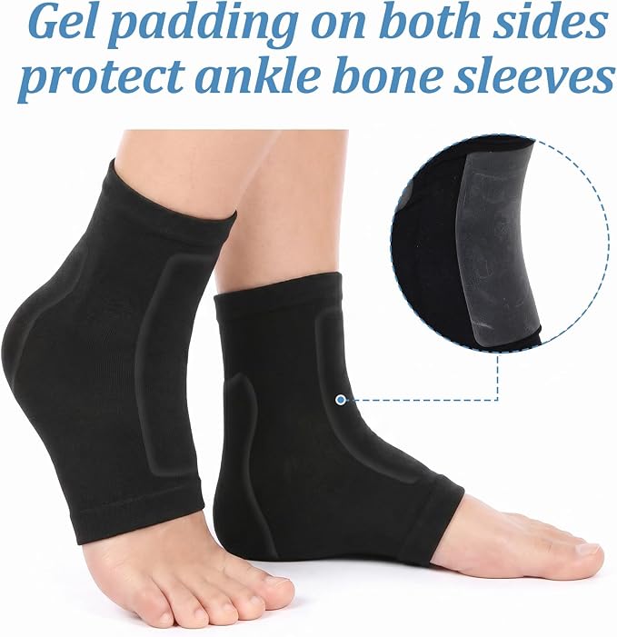 2 Pairs Padded Skate Socks Ice Skating Protection Socks with Gel Pads Ankle | Malleolar Sleeves,for Figure Skating, Roller, Hockey, Boots, Brace, Splints, Shoes, Ankle Support Cushion, Pad Ski Splints