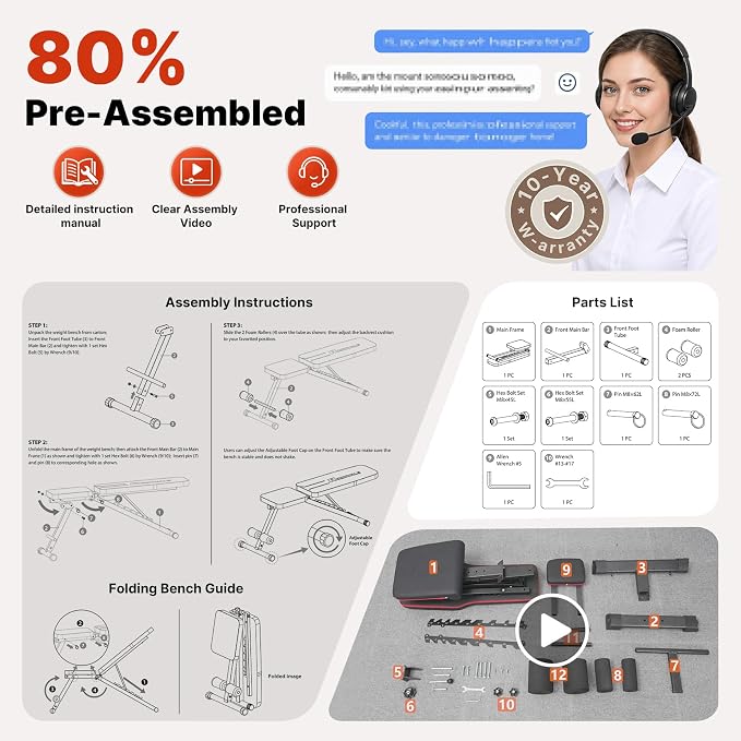 YOLEO Adjustable Weight Bench with Bench Press Stand, Foldable Workout Bench with Extended Head/Elbow Pad(for Users up to 7')