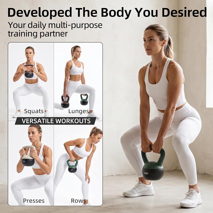 RUNWE Soft Kettlebell 5lb 10lb 15lb 20lb 25lb 30lb, Sand Filled Quiet Floor-Friendly Kettlebell, Anti-Slip Home Gym Fitness Equipment for Apartment Postpartum Recovery, Safety for Women Men & Beginner