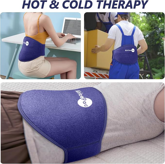 AiricePac Ice Pack for Back Pain Relief, Reusable Gel Lower Back Wrap, Cold Compress Therapy for Waist Lumbar Injuries, Sciatic Nerve, Herniated or Degenerative Disc, Coccyx, Tailbone Pain Blue