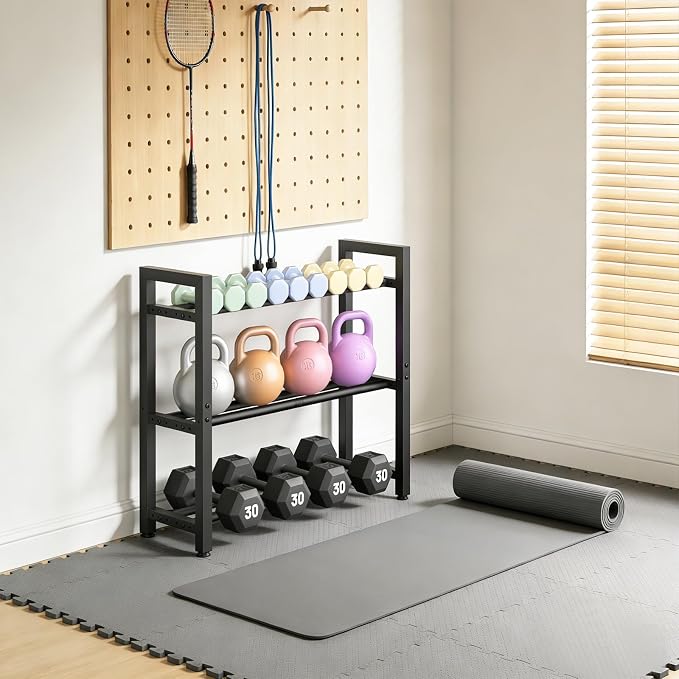 Eocnrhe Dumbbell Rack Stand Only, Weight Rack for Home Gym, 3-Tier Adjustable Dumbell Rack Heavy-Duty Weight Stand for Dumbbells Kettlebells