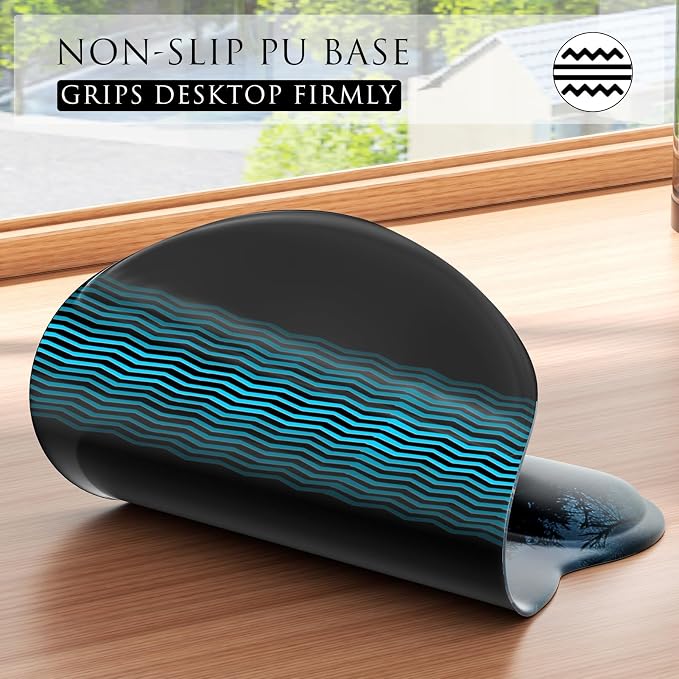 MROCO Ergonomic Mouse Pad with Gel Wrist Rest, 9.4 x 8.1 in, Cloud Forest | Ergonomic Shape Design, Multiple Pattern Options, Gel Wrist Comfort, Smooth Lycra Surface, Non-Slip PU Base