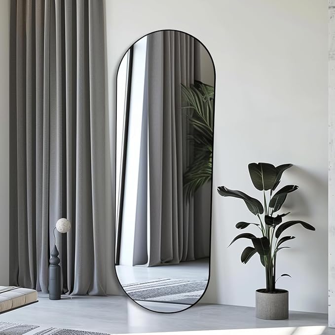 ZHUNFA Arched Full Length Floor Mirror, 64×21 Oval Full Floor Mirror | Large Wall Mounted Arched-Top Body for Living Room, Bedroom, Bathroom, Entryway, Dressing Room, black