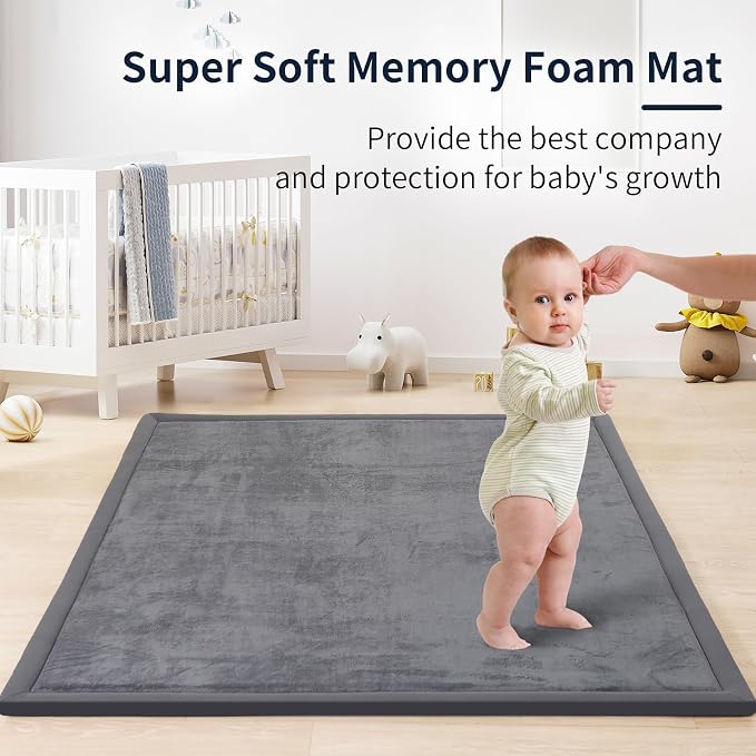 ACOMOPACK 1.3" Thick Baby Play Mat for Floor,50x50 Elasti-Foam Playpen Mat for Kids,Infants,Toddlers, Ultra Soft Crawling Mat with Non-Slip Bottom,Tummy Time,Nursery Rug,Yoga,Tatami(Dark Grey)