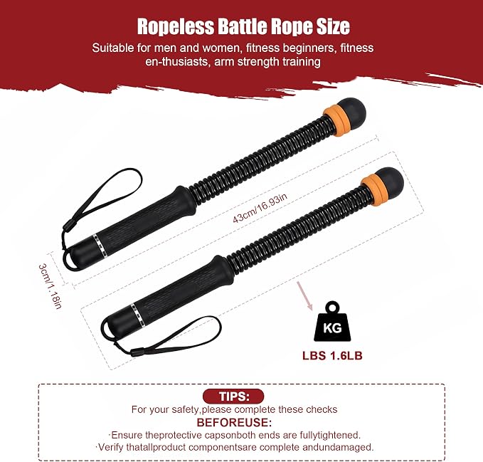 TOMSHOO 2PCS Ropeless Battle Ropes Adjustable Portable Home Gym Equipment | Non-Slip Handle Exercise Ropes for Strength Building, Cardio Fitness, Workout Equipment