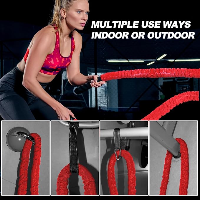 Battle Rope 1/1.26/1.5/2 Inch Diameter,Pink 30FT/40FT/50FT Exercise Workout Ropes for Home Gym Heavy Weighted Training Rope for Working Out