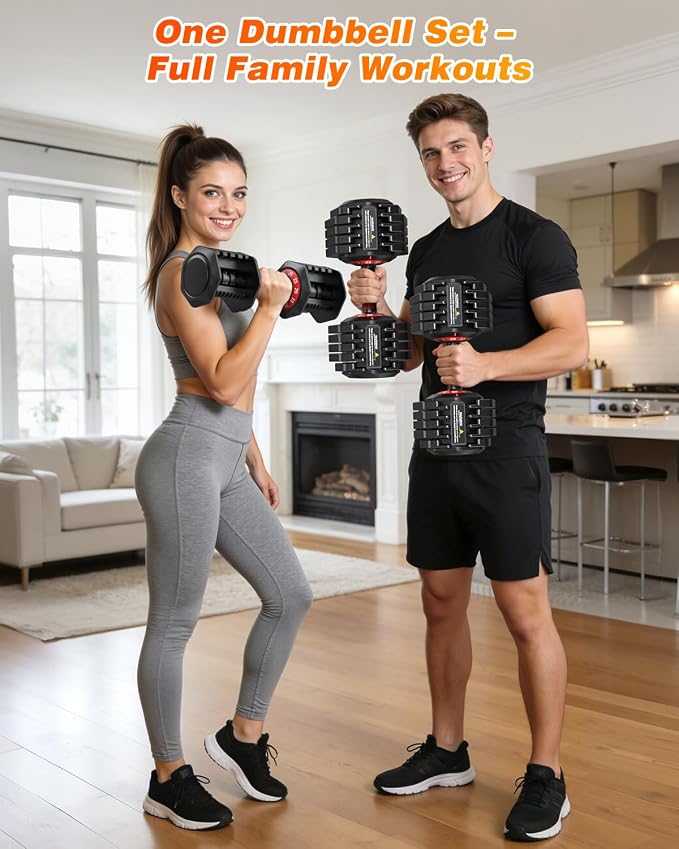 XDDIAS Adjustable Dumbbell Set for Home Gym Workout | 25 to 90 lbs, non-slip knurled grip, compact storage, one-hand adjustable