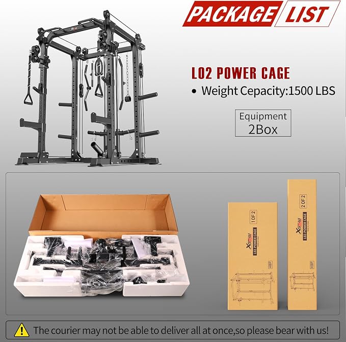 Power Rack Power Cage Multi-Function Squat Rack with Cable Crossover System Selectable More Training Attachment Power Rack for Garage & Home Gym