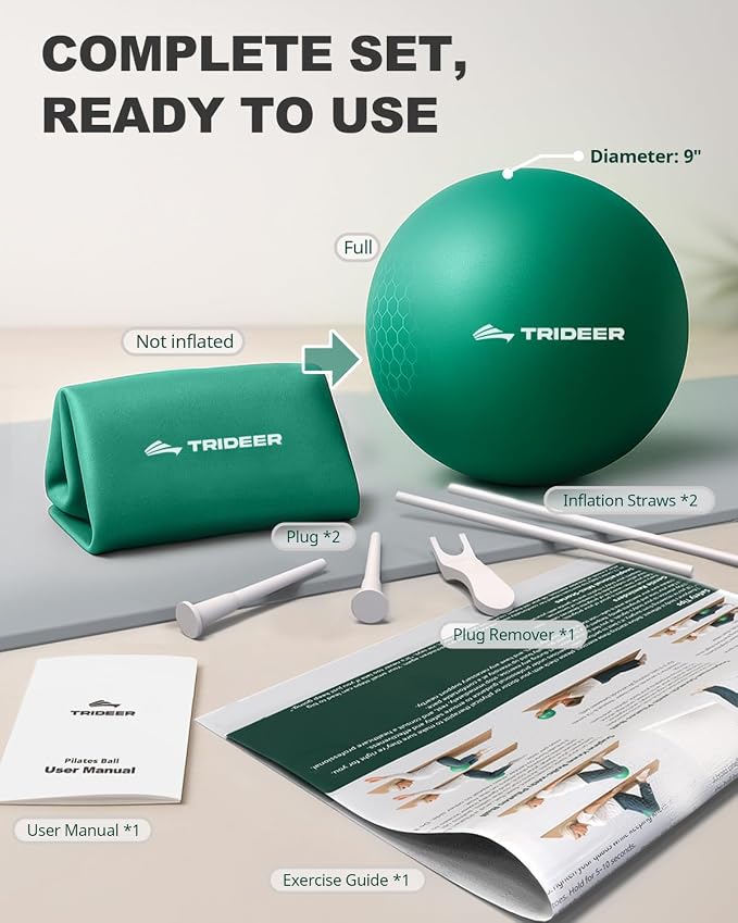 Trideer Exercise Balls Physical Therapy, 9 Inch Pilates Ball Between Knees for Physical Therapy, Mini Exercise Ball - Yoga Ball, Small Workout Balls for Core Strength and Back Support with Guide