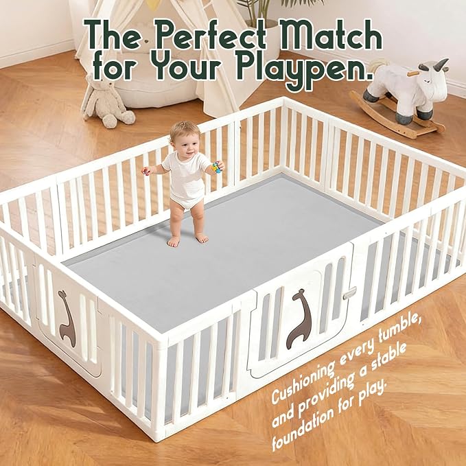 Baby Play Mat for Floor, 79'' x 59'' Thicken Foam Soft Padded Playmat for Tummy Time, Playpen Mat for Toddlers Infant Kids, Water-Repellent Coral Velvet, Non-Slip Bottom Safe for Crawling (Light Grey)