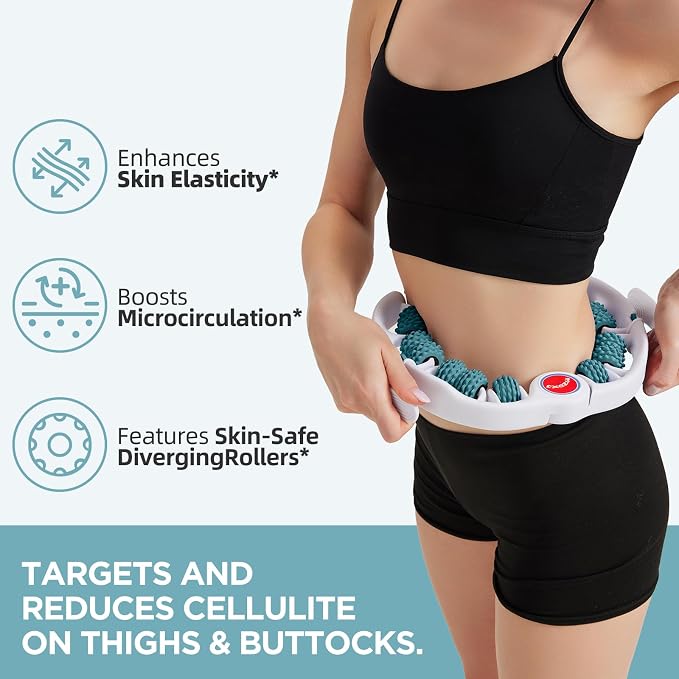 Cellulite Massage Tool - Lymphatic Drainage Massager - Muscle Roller, Deep Fascia Massage, Dimpled Skin Removal, Legs/Thighs/Buttocks, Anti-Cellulite Roller, Smooth Skin (14 Wheel - Green)