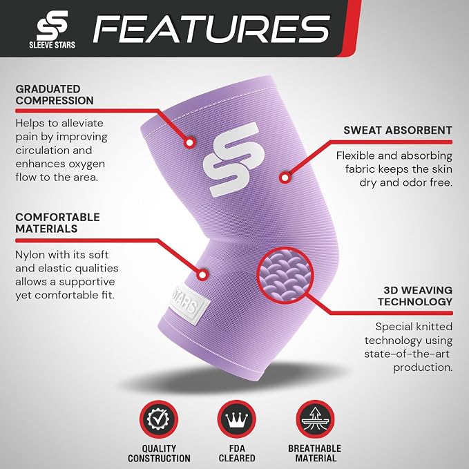 Sleeve Stars Elbow Sleeve for Pain Relief & Protection - Elbow Compression Sleeve for Women & Men - Supportive Elbow Brace for Tendonitis, Recovery & Ideal for Sports, Work