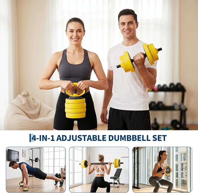 Garvee Adjustable Dumbbell Set,Weight Set for Home Gym | 4-in-1 Adjustable Weight Set Used As Dumbbells,Barbells,Kettlebells and Push-up