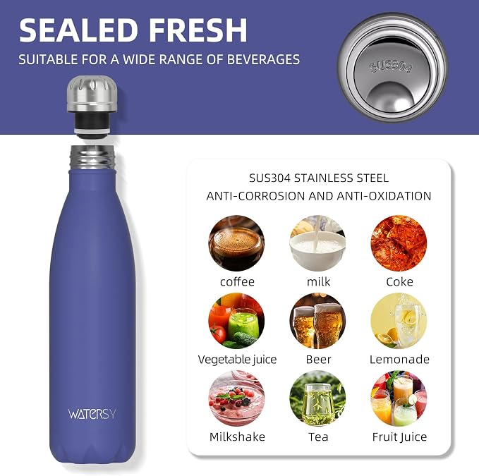 WATERSY Stainless Steel water bottle,17oz Insulated Water Bottles | Deep Blue metal water bottle Keeps Drink Cold and Hot,BPA Free kids water bottles for School,Gym,Travel,Sports
