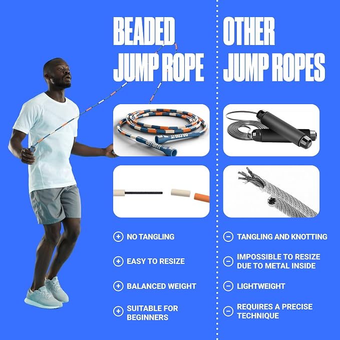 Sportbit Custom-Fit Beaded Jump Rope – Adjustable Length for Kids & Adults, Men & Women – Durable Fitness Rope for Gym & Home