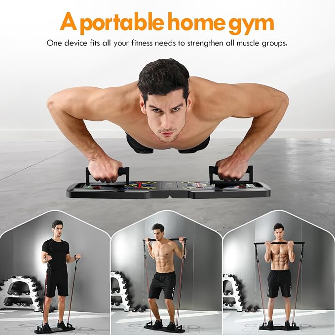 MQRW Push Up Board,Home Gym,Portable Exercise Equipment,Pilates Bar and 20 Fitness Accessories with Resistance Bands and Ab Roller Wheel,Full Body Workout at Home