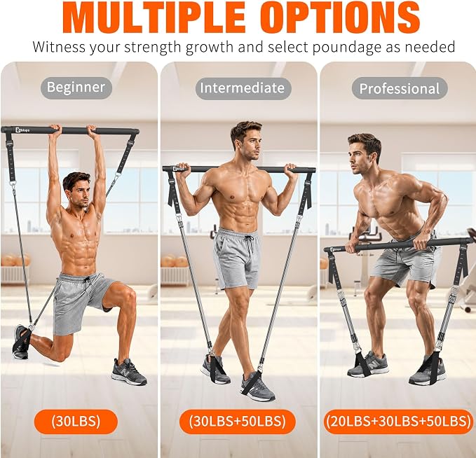Bbtops Pilates Bar Kit with Resistance Bands,Pilates Bar with Stackable Bands Workout Equipment for Legs,Hip,Waist and Arm,Exercise Fitness Equipment for Women & Men Home Gym Yoga Pilates