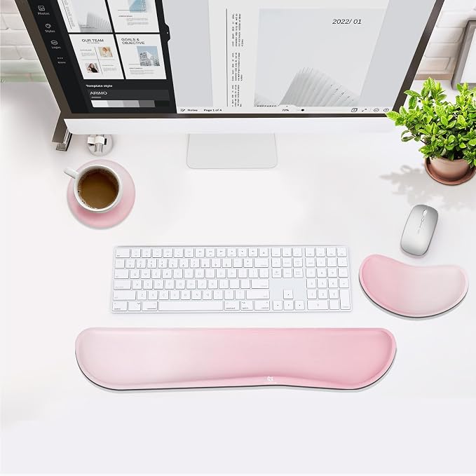 Gimars Upgrade Enlarge Silky Gel Memory Foam Keyboard Wrist Rest, Wrist Rest for Computer Keyboard, Ergonomic Mouse pad Rests for Typing Pain Relief, Wrist Support for Office, Gaming, Pink Gradient