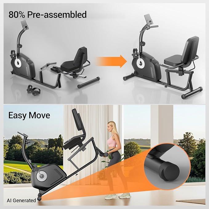Recumbent Exercise Bike, Magnetic Staionary Bikes for Home with 16-level Resistance & Adjustable Seat, Staionary Bike for Seniors Adults, 350 LBS & LCD Monitor