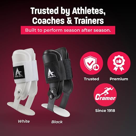 Active Ankle T2 Ankle Brace, Medium, White, Rigid Support for Men 7-10 & Women 8-11 Shoe Size, Adjustable Brace for Sprained Ankle, Volleyball & Cheerleading, Lightweight EVA Padding, Fits Left or Right Foot