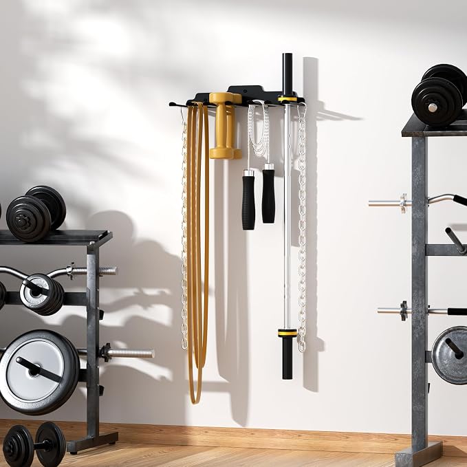 JNIHEEP Olympic Barbell Hanger,Garage Gym Bar Wall Rack,Vertical Barbell Mount Rack,Black Powder Coated,Space Saving Commercial or Home Gym Accessory,Holds Under 33mm Bar Size