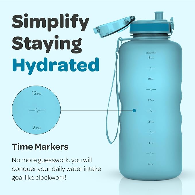 Hydracy 2L Large Water Bottle, 100% BPA Free Tritan Plastic, Leakproof, Zero Condensation, Motivational Timeline, Safe, Non-Toxic, Durable, Smart Design | BPA-Free Tritan, Leakproof Flip-Top Lid,No-Sweat Sleeve,Carry Strap,Daily Intake Tracking for Gym...