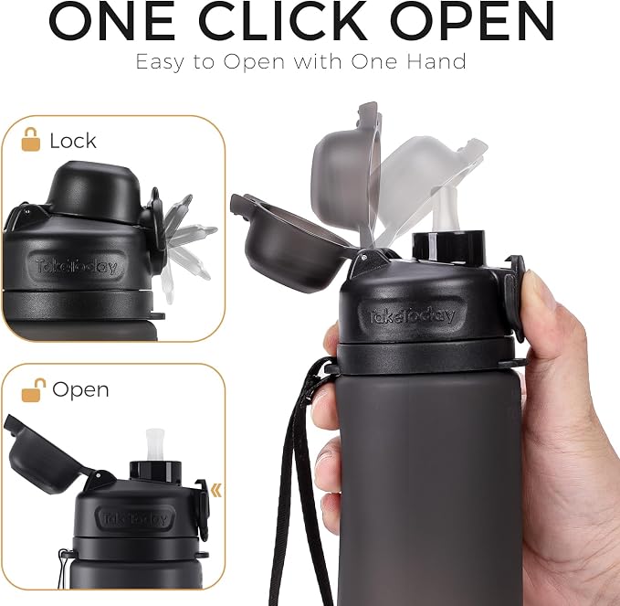 TakeToday Collapsible Water Bottles 21oz (600mL), Foldable Platinum Silicone Travel Water Bottle with Straw & Carry Strap, Leak-Resistant Screw Lid, Wide Mouth, BPA-Free for Hiking, Camping, Travel