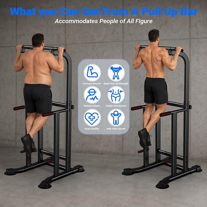 YYJO Foldable Pull Up Bar Free Standing Multi-function Power Tower Dip Bar with Assistance Bands Home Gym Strength Training Equipment