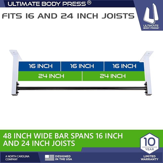 Ceiling Mount Pull Up Bar with 48” Straight Bar and 14” Risers, Fits 16” and 24” Joist by Ultimate Body Press