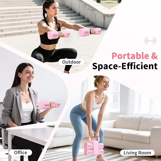 Hezeyferg Adjustable Dumbbell Set, 2-in-1 Hand Weights with Kettlebell Form | 4-Level 2.2-5.5lb Each, Dual-Button Locking, for Women Men Beginners Home Gym, Portable & Space-Efficient, Full Body Workout