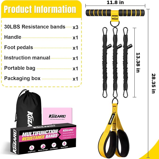 Upgraded Multifunction Pedal Resistance Band with Handle, 3 Tube Adjustable Resistance Bands for Abdomen, Waist, Arm, Core/ABS, Leg Workout - Sit Up Exercise Equipment for Women