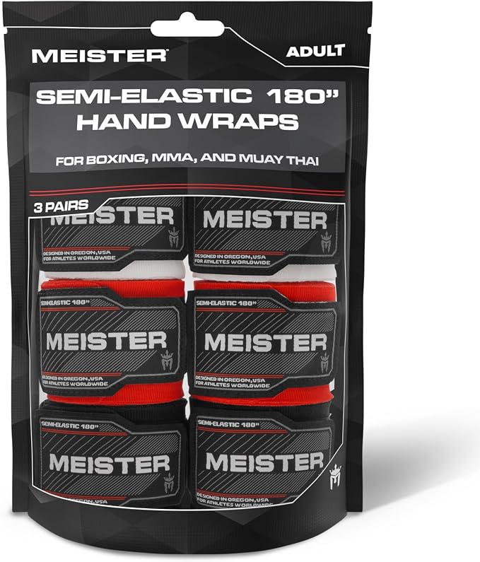 Meister Adult 180" Hand Wraps for MMA & Boxing - 3 Pairs Pack