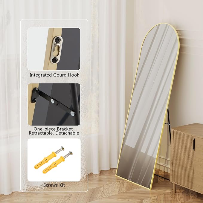 Simple Deluxe Arched Full Length Mirror, 64"×21" Large Floor Mirrors, for Wall Door Bedroom Bathroom Living Room (Gold)